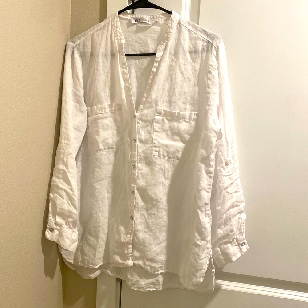 Zara Linen White Long sleeves Women